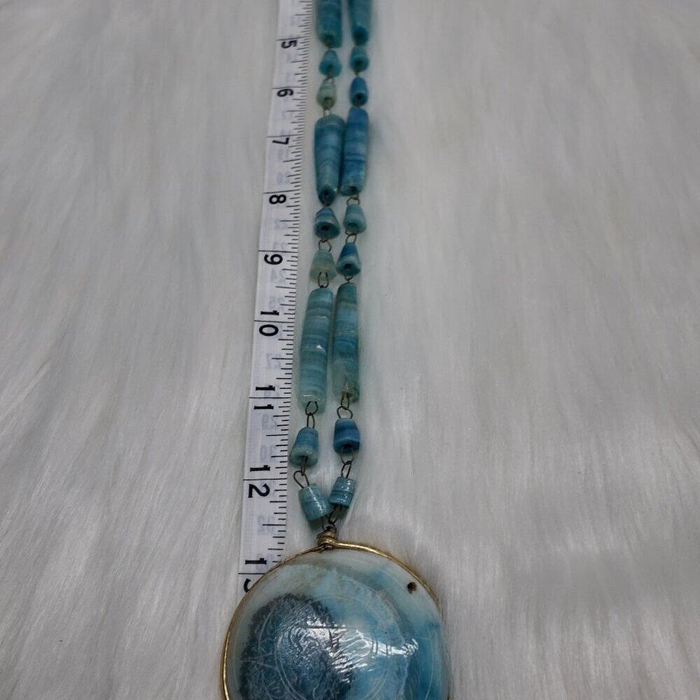 Carved AZTEC SunTurquoise Agate Stone Branded Pendant Necklace 15"L - Picture 11 of 11
